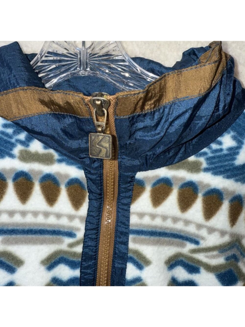 Vintage Active Stuff Aztec Fleece & Nylon Track Jacket Blue LArge - Picture 7 of 7